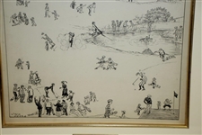 Original Pen and Ink on Board Golf Signed by Artist Jack Sears - Framed