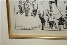 Original Pen and Ink on Board Golf Signed by Artist Jack Sears - Framed