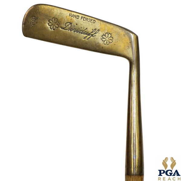 Diriduff Gold Plated Wood Shafted Putter - Stamped In Head, With Four Leaf Clover Logos