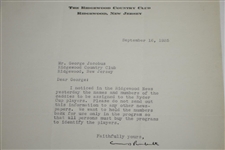 1935 Ridgewood CC Letter to PGA's Jacobus Asking Not to List Caddy Numbers So Programs Can Sell