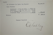 Ed Dudley Signed 1933 Ryder Cup Expense Breakdown Sheet JSA ALOA