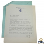 Craig Wood Signed 1941 Ryder Cup Team Captain Response Letter to Ed Dudley JSA ALOA
