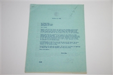 Craig Wood Signed 1941 Ryder Cup Team Captain Response Letter to Ed Dudley JSA ALOA