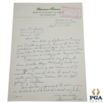 Herman Barron Signed Handwritten 1947 Ryder Cup Team Nomination Acceptance Letter JSA ALOA