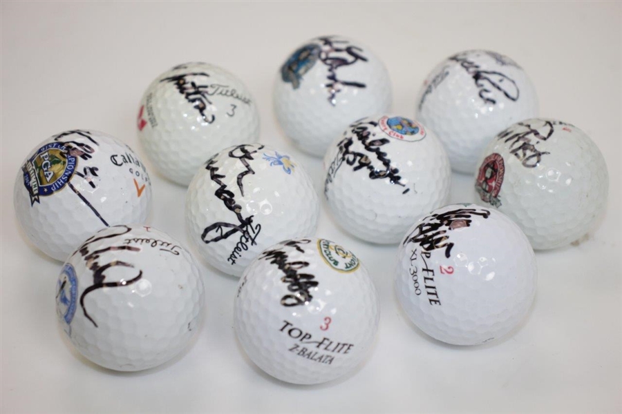 Ten PGA Champions Signed Winning Course Logo Golf Balls JSA ALOA