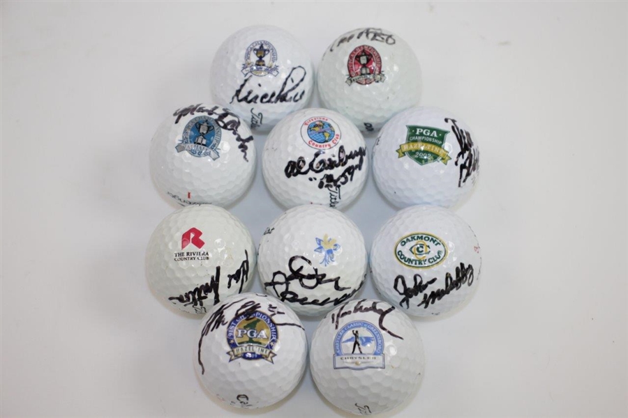 Ten PGA Champions Signed Winning Course Logo Golf Balls JSA ALOA