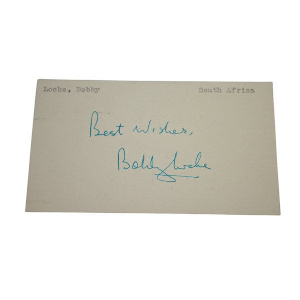 Bobby Locke Signed 3x5 Government Postcard with 'Best Wishes' JSA ALOA