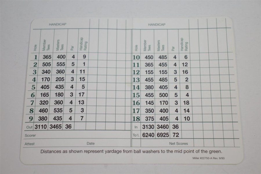 Dan Marino Signed Augusta National Golf Club Scorecard with '13' Notation JSA ALOA