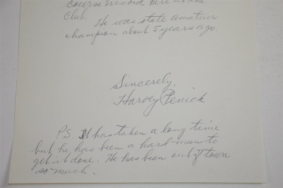 Harvey Penick Signed Handwritten Letter on Letterhead FULL JSA #Z97576