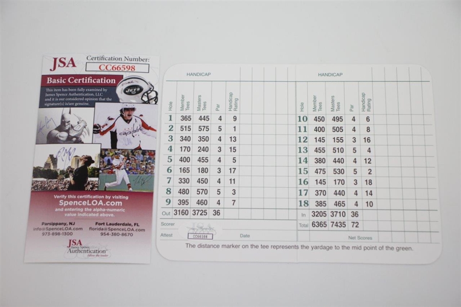 Tony Finau Signed Augusta National Golf Club Scorecard JSA #CC66598