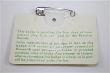Gary Player Signed 1978 Masters Series Badge #28450 JSA ALOA