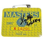 Larry Mize Signed 1987 Masters Series Badge #X14291 JSA ALOA