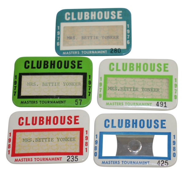 1976, 1977, 1979, 1980, & 1981 Masters Tournament Clubhouse Badges