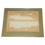 Ben Hogan Congratulatory Western Union Telegram to Ken Venturi for Winning Ben Hogan Trophy