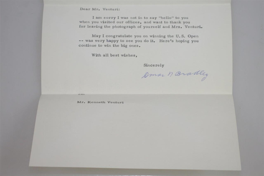 US Army General Omar N. Bradley Signed 7/22/64 Letter to Ken Venturi JSA ALOA