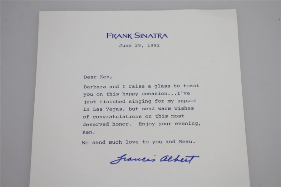 Frank Sinatra Francis Albert 6/29/92 Letter to Ken Venturi