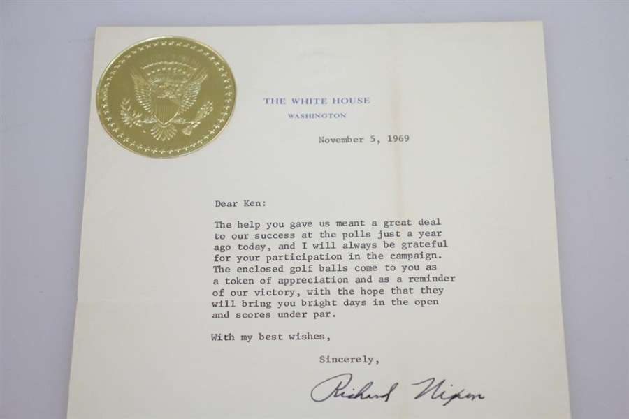President Richard Nixon 11/5/69 Letter to Ken Venturi