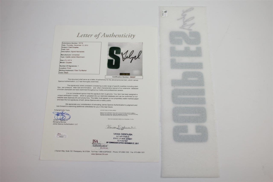 Fred Couples Signed 'Couples' Caddie Jacket Nameplate FULL JSA #X88287