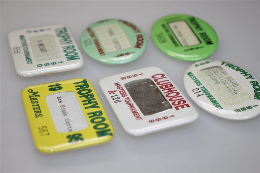 Five Official Masters Tournament Trophy Room Badges with 1989 Clubhouse Badge