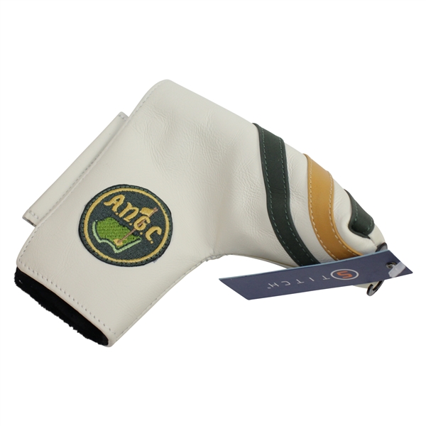 Augusta National Golf Club Cream Leather Striped Circle Patch Logo Putter Headcover - Unused