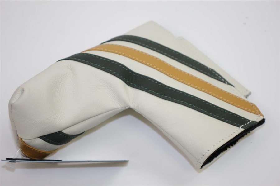 Augusta National Golf Club Cream Leather Striped Circle Patch Logo Putter Headcover - Unused