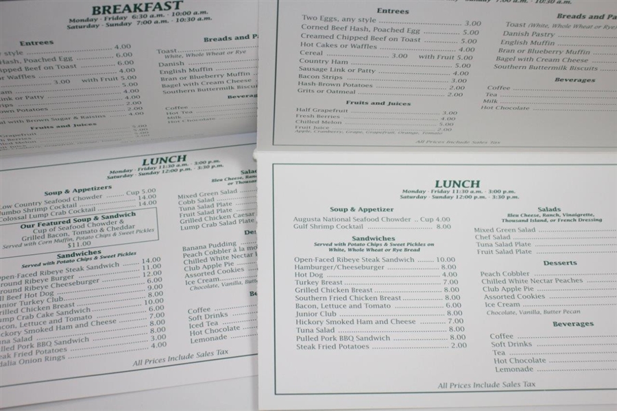 Eight Official Masters Tournament Menus - 2003, 2007, 2010, 2012, 2016, 2015, 2017, & Undated