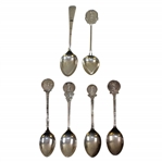 Six Sterling Silver English Hallmarked Decorative Golf Spoons - Various Scenes/Depictions