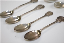 Six Sterling Silver English Hallmarked Decorative Golf Spoons - Various Scenes/Depictions