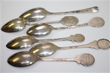 Six Sterling Silver English Hallmarked Decorative Golf Spoons - Various Scenes/Depictions