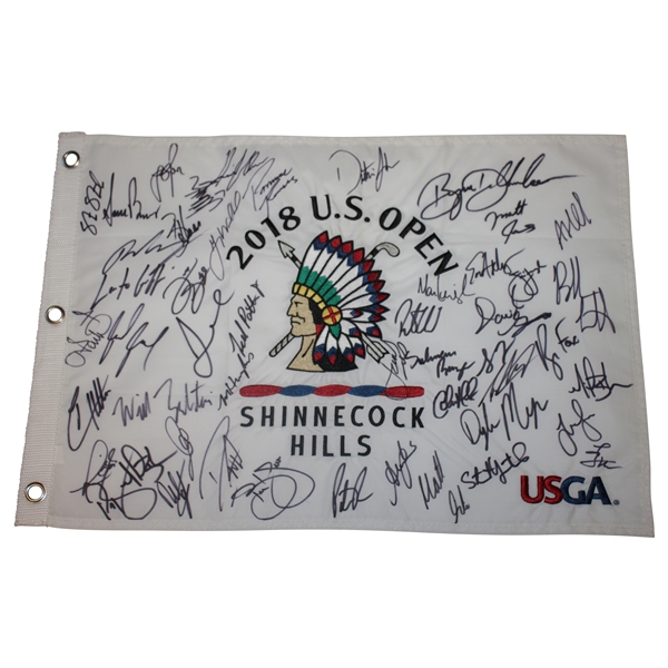 Multi-Signed 2018 US Open at Shinnecock Hills Embroidered Flag JSA ALOA