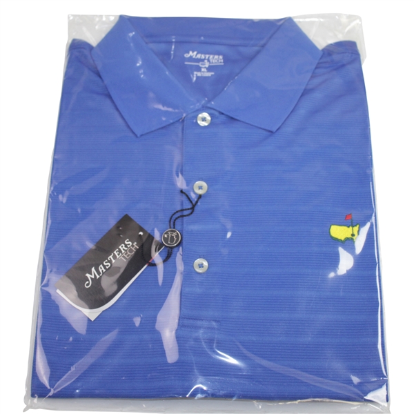 Masters Tournament 'Masters Tech' Short Sleeve Unopened Blue Ribbed Golf Shirt - XL