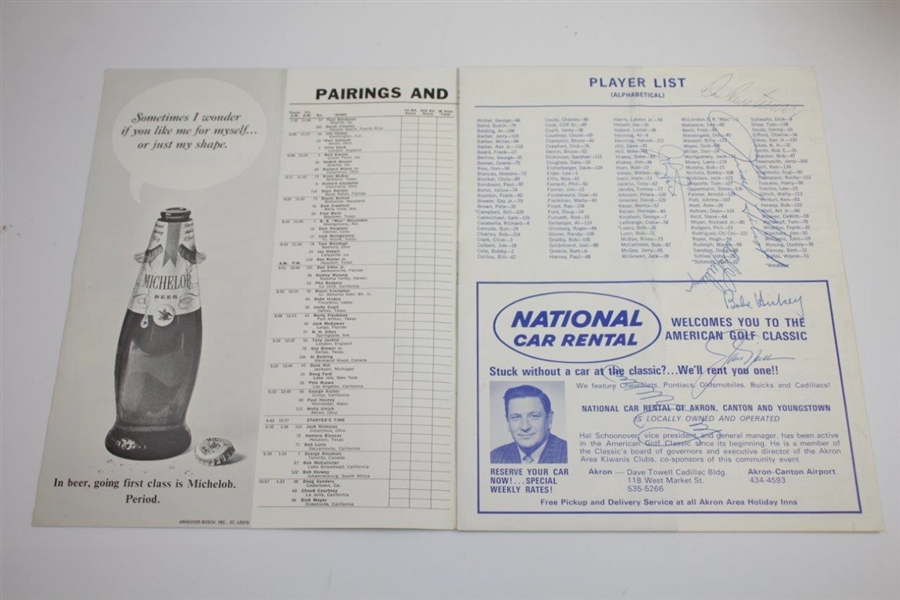 Jack Nicklaus & others Signed 1968 American Golf Classic Pairing Sheet - Nicklaus Win JSA ALOA