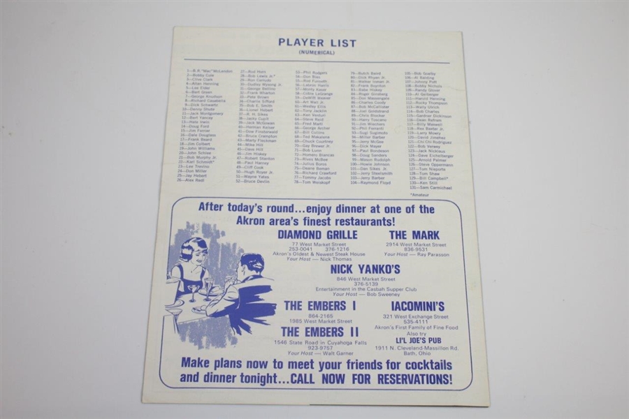 Jack Nicklaus & others Signed 1968 American Golf Classic Pairing Sheet - Nicklaus Win JSA ALOA