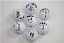 Seven OPEN Champs Signed Logo Golf Balls of Corresponding Course of Their Win JSA ALOA