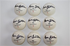 Nine Gene Littler Signed Personal Logo Golf Balls in Sleeves with Signed Box JSA ALOA