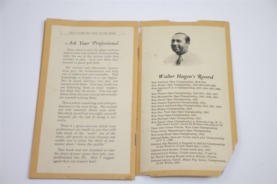 1929 'Golf Clubs and How to Use Them' by Walter Hagen Brochure