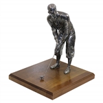 Large Silver Plated Golfer Figure Addressing Golf Ball on Wood Base - 14" Tall!