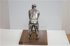 Large Silver Plated Golfer Figure Addressing Golf Ball on Wood Base - 14 Tall!
