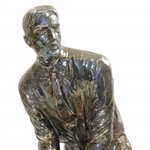 Large Silver Plated Golfer Figure Addressing Golf Ball on Wood Base - 14 Tall!