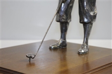 Large Silver Plated Golfer Figure Addressing Golf Ball on Wood Base - 14 Tall!