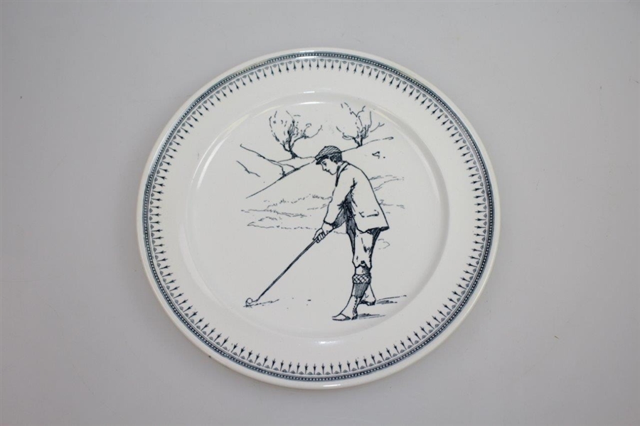 Circa 1900 Apsley Pellatt Porcelain Plate with Golfer Figure Addressing Golf Ball