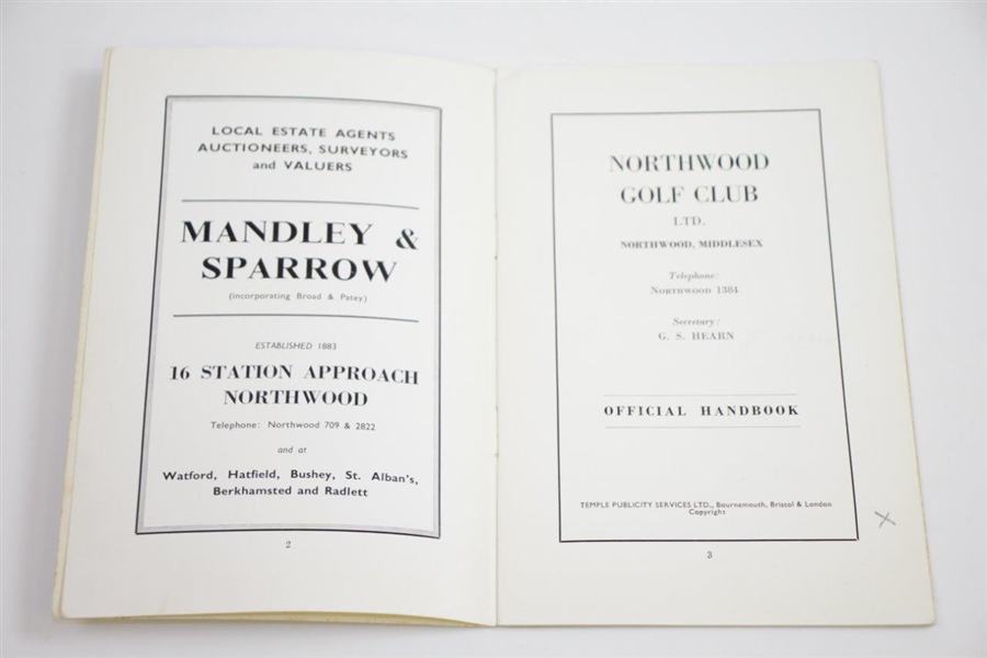 Circa 1954 Northwood Golf Club Official Handbook with Alastair Johnston Bookplate