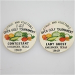Two 1949 Citrus & Vegetable Open Golf Tournament Contestant Badge & Lady Guest - Rod Munday Collection
