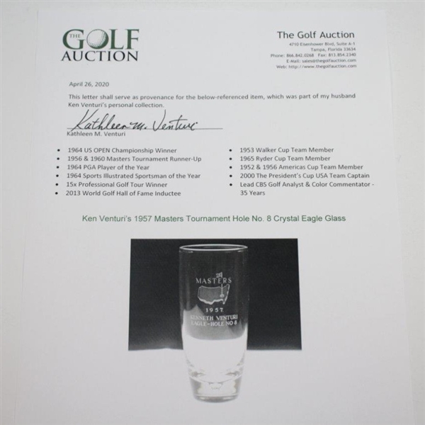 Ken Venturi's 1957 Masters Tournament Hole No. 8 Crystal Eagle Glass