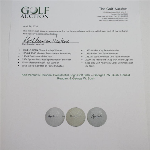 Ken Venturi's Personal Presidential Logo Golf Balls - Ronald Reagan, George H.W. Bush, & George W. Bush
