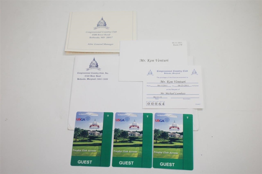Ken Venturi's Personal 2011 US Open at Congressional Ticket Set, Invitation, Guest Badges, Info, & more