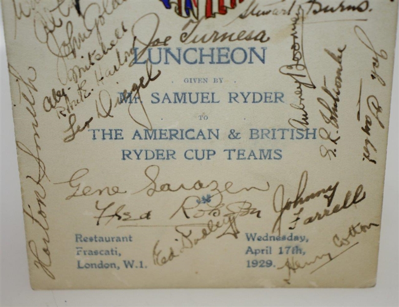 1929 Ryder Cup American & British Teams Signed Menu Including Samuel Ryder - Rare JSA ALOA