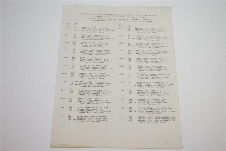 1947 Western Open at The Country Club Program & Pairing Sheet - Rod Munday Collection