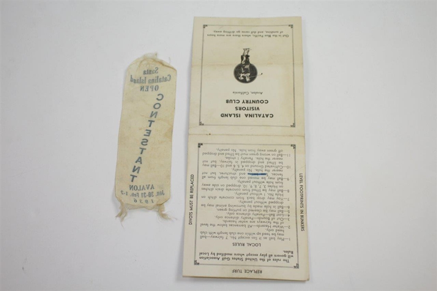 1936 Santa Catalina Island Open Contestant Ribbon with Scorecard  - Rod Munday Collection