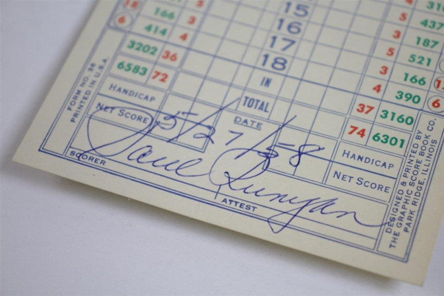 Paul Runyan Signed La Jolla Country Club Scorecard - Dated 5/27/58 JSA ALOA